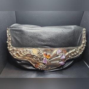 Vintage Large Black Copa Collection purse with Silver Metal Design and Amethysts